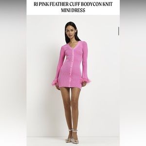 Pink Feather Cuff Bodycon Mini Dress
